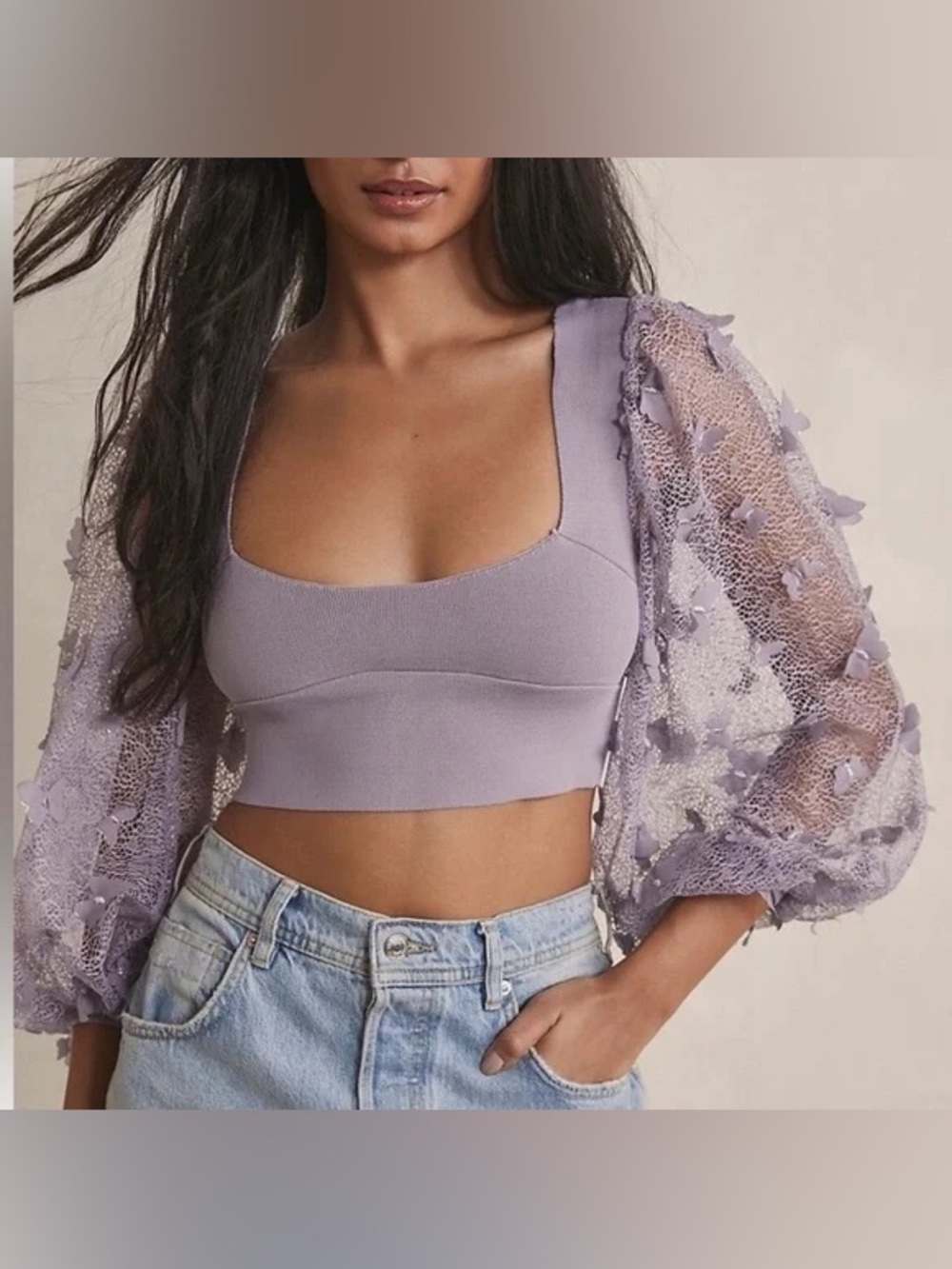 Free People Intimately Flutter By Crop Top Butterfly Detail